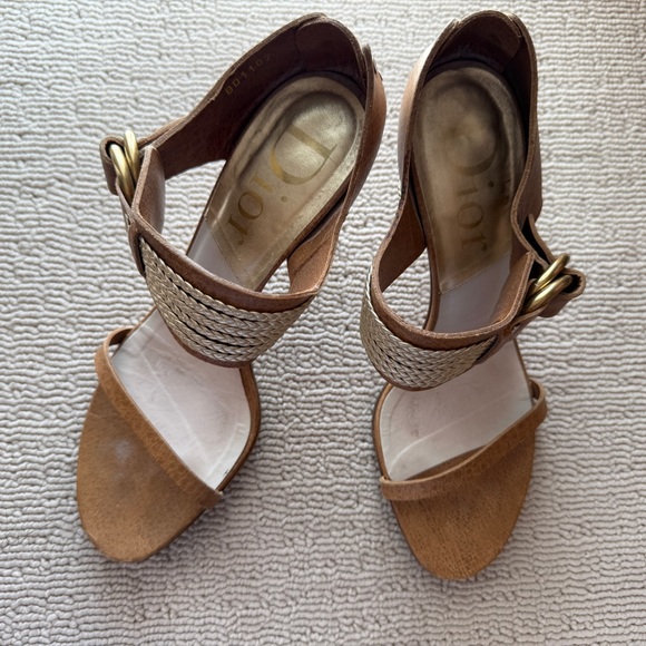 Authentic DIOR Camel Brown Leather High Heels Sandals ,size 37.5 - Picture 12 of 13